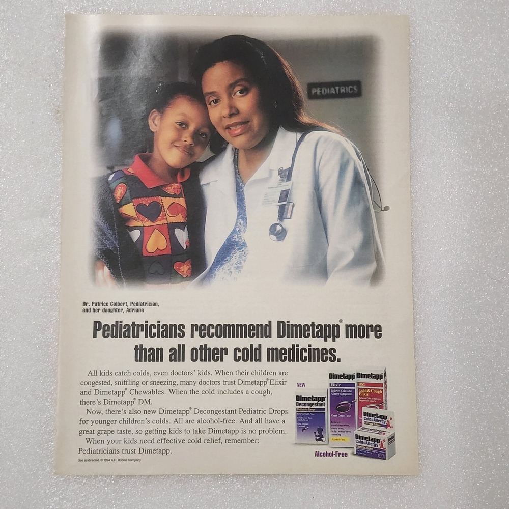 Vintage Print Ad Dimetapp Dr. Patrice Colbert pediatrician Adriana 8x10 1994